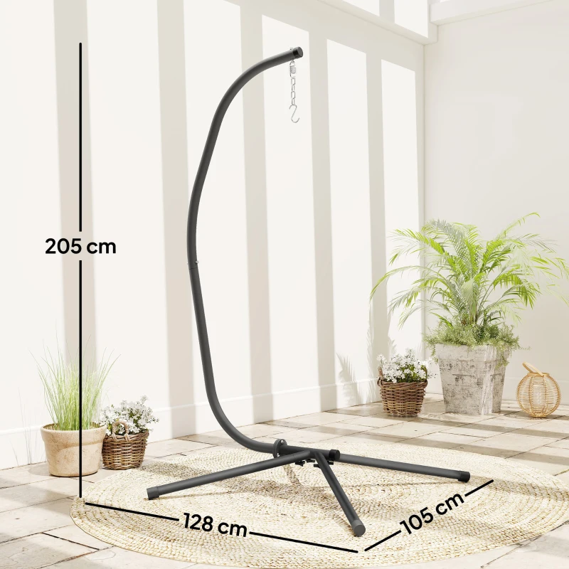 Outsunny Gestell für Hängesessel in C-Form Höhenverstellbar Metall Ständer mit Aufhängungskette bis 150kg Schwarz