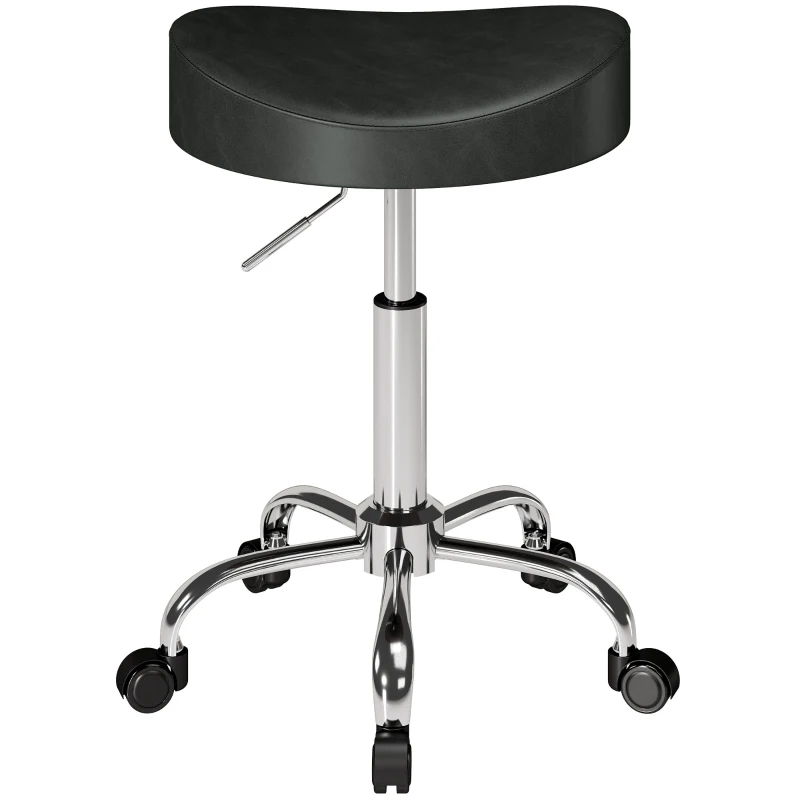 HOMCOM Tabouret à roulettes pivotant hauteur réglable en cuir synthétique avec assise rembourrée pour spa bureau tatouage noir