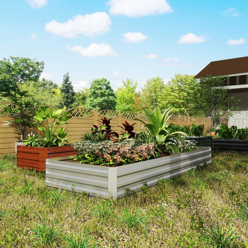 Outsunny Carré potager de jardin rectangulaire jardinière extérieure 241 x 90,5 x 30 cm tôle d'acier ondulée argent