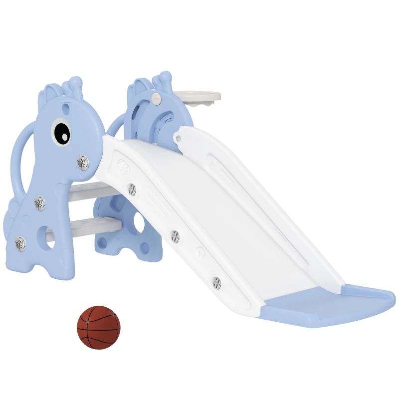 AIYAPLAY Scivolo per Bambini con Scaletta, Canestro da Basket e Pallone, Design Giraffa, per Bambini 1-3 Anni, Blu