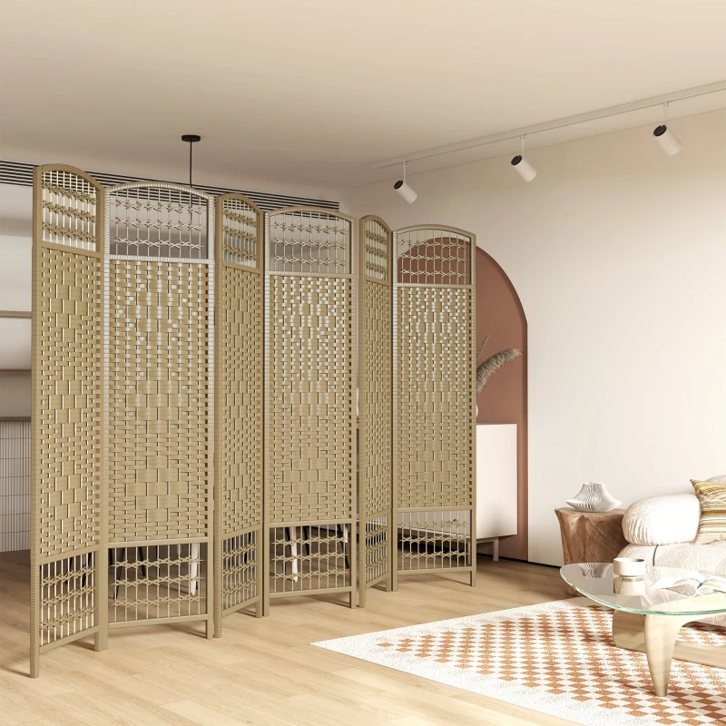 HOMCOM Biombo Separador de Ambientes de 6 Paneles Plegable de Cuerda de Papel 160x170cm Decoración para Dormitorio Natural