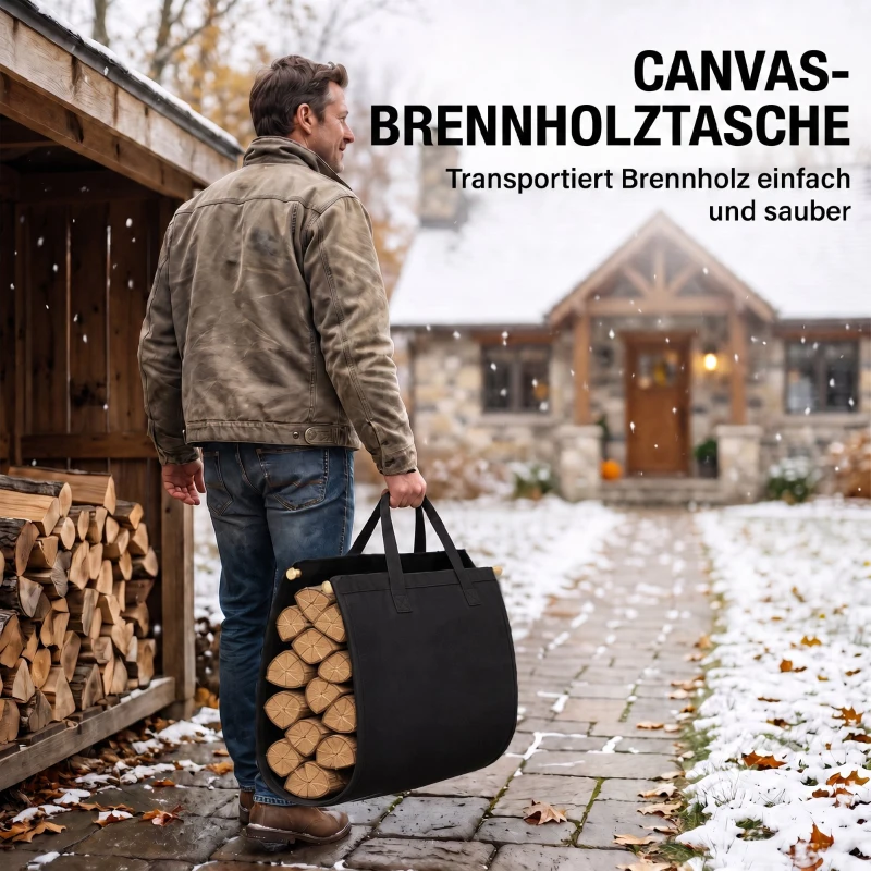 Outsunny Kaminholzregal 47,5 x 33 x 44cm erhöhtes Brennholzregal mit Canvas-Tragetasche bis 50 kg Indoor Outdoor