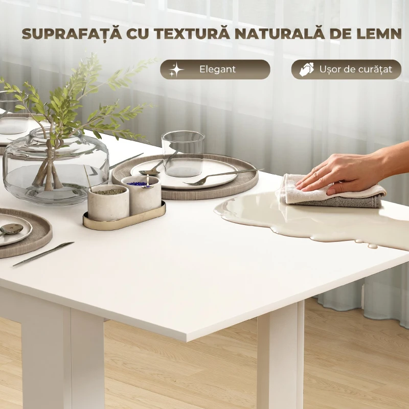 HOMCOM Masă Extensibilă de Luat Masa pentru 6-8 Persoane, 140-180 x 80 cm, Alb