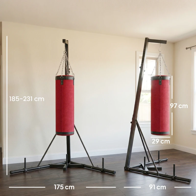 SPORTNOW Boxsackständer 185-231cm Höhenverstellbar Freistehender Boxsackhalter mit Boxsack Dreiecksbasis Gewichtenhalter