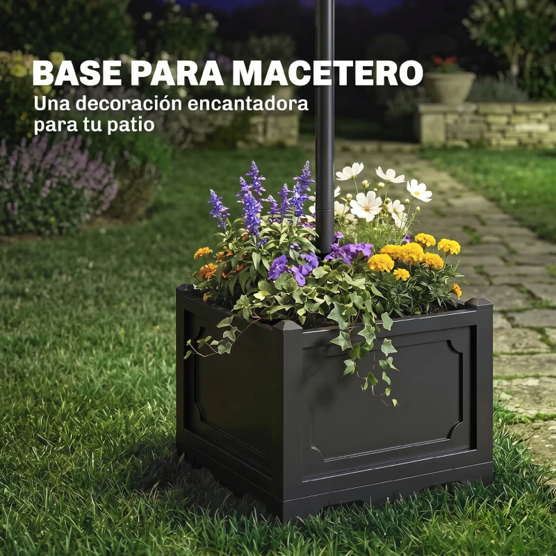 Outsunny Farol Solar de Jardín con 18 Luces LED Blanca Fría 6000K IP44 para Camino Terraza Patio 60x55x189 cm Negro