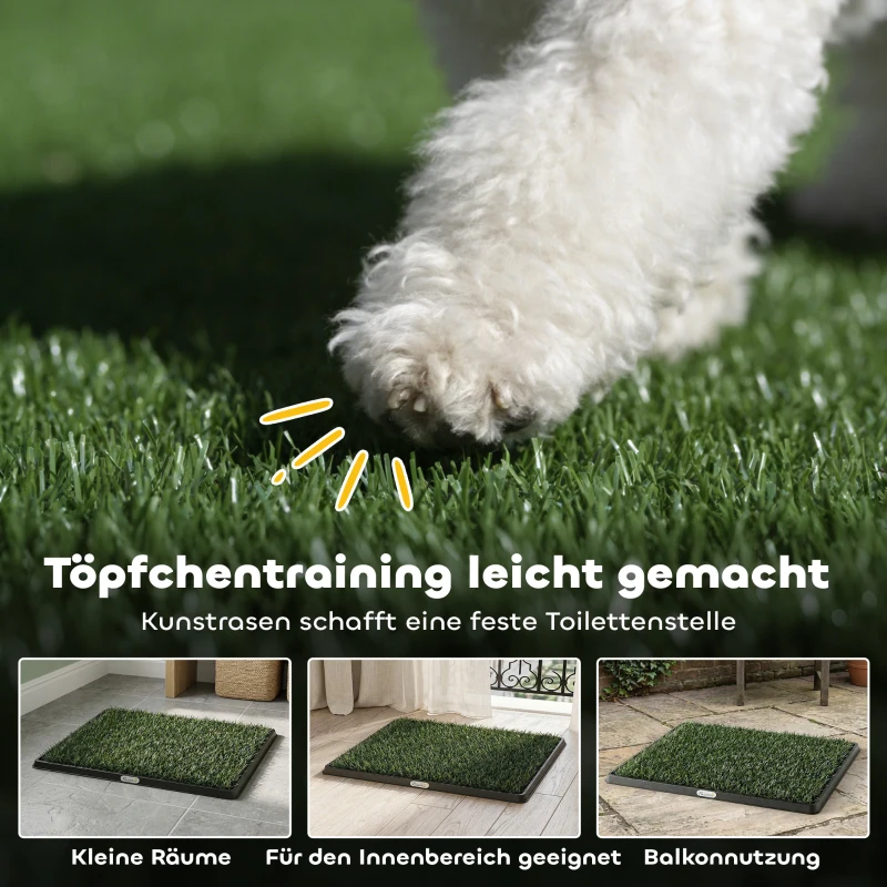 PawHut Hundetoilette 76 x 50,5 cm Hundeklo mit 2 Kunstrasen waschbar Welpentoilette für Hunde für Balkon Zuhause Schwarz+Grün