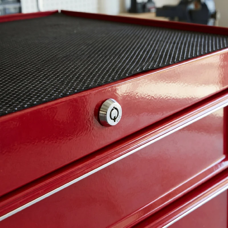 HOMCOM Chariot à outils sur roulettes, Servante d'atelier en acier 5 tiroirs verrouillable 2 clés, 61,5 x 33 x 82,5 cm, rouge