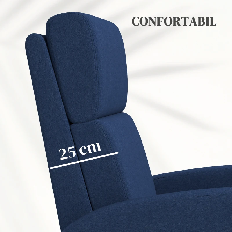 HOMCOM Fotoliu Relax Reclinabil Manual până la 160° cu Suport pentru Picioare, Albastru