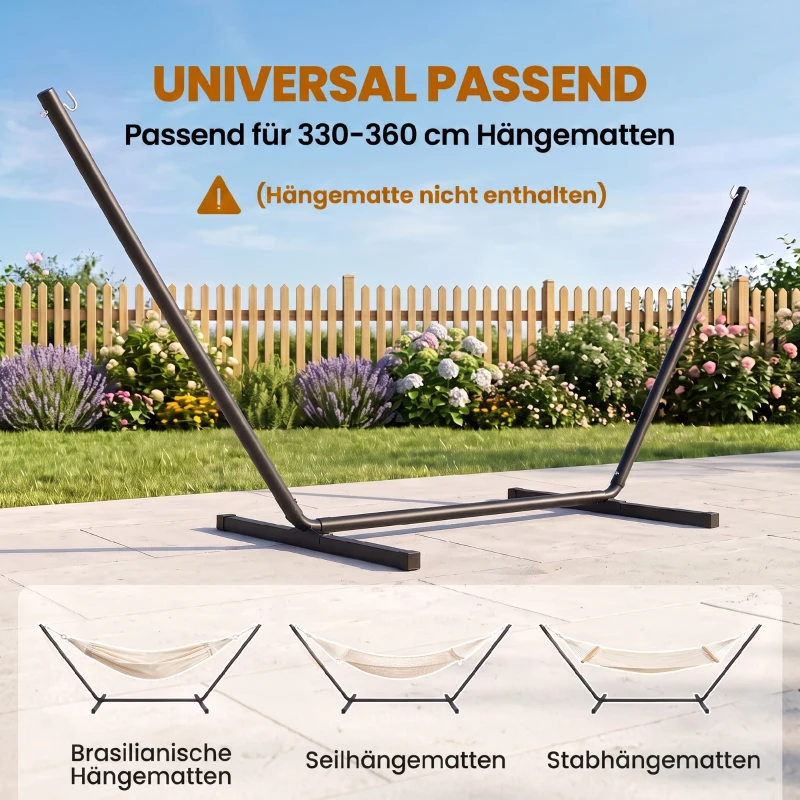 Outsunny Hangmatframe hangmatstandaard metaal 360 x 92 x 115 cm tot 120 kg met haken