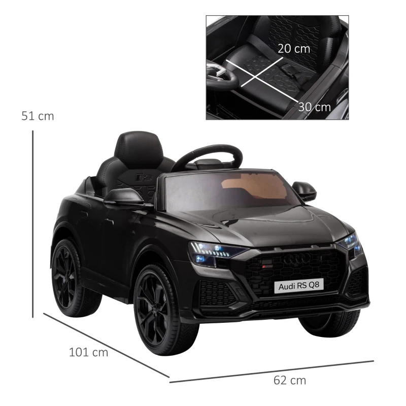 HOMCOM Mașină Electrică pentru Copii Audi RS Q8, 6V, 2 Motoare, Telecomandă, PP, 101x62x51 cm, Negru