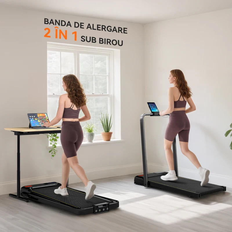 SPORTNOW Bandă de Alergat Pliabilă cu Inclinare Reglabilă, Viteză 1-10 km/h, Display LED și Telecomandă, Negru