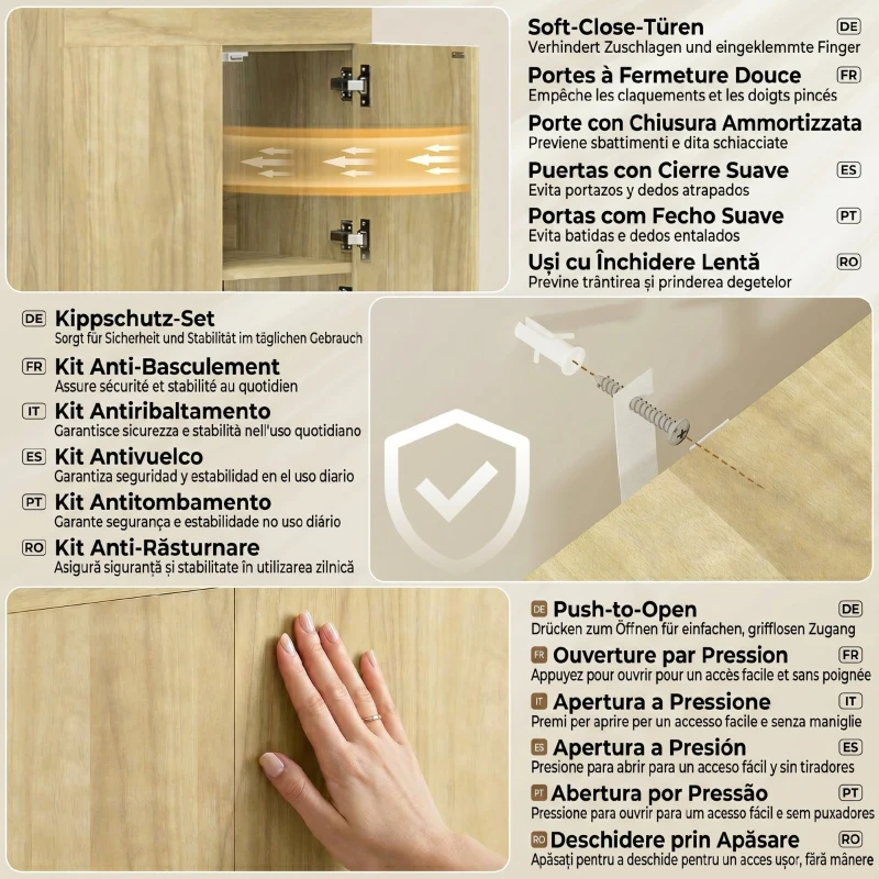 HOMCOM Dulap Masă de Călcat Rabatabilă cu Suport pentru Fier și Haine, cu Compartiment Deschis, 154x55x87 cm, Lemn Natural