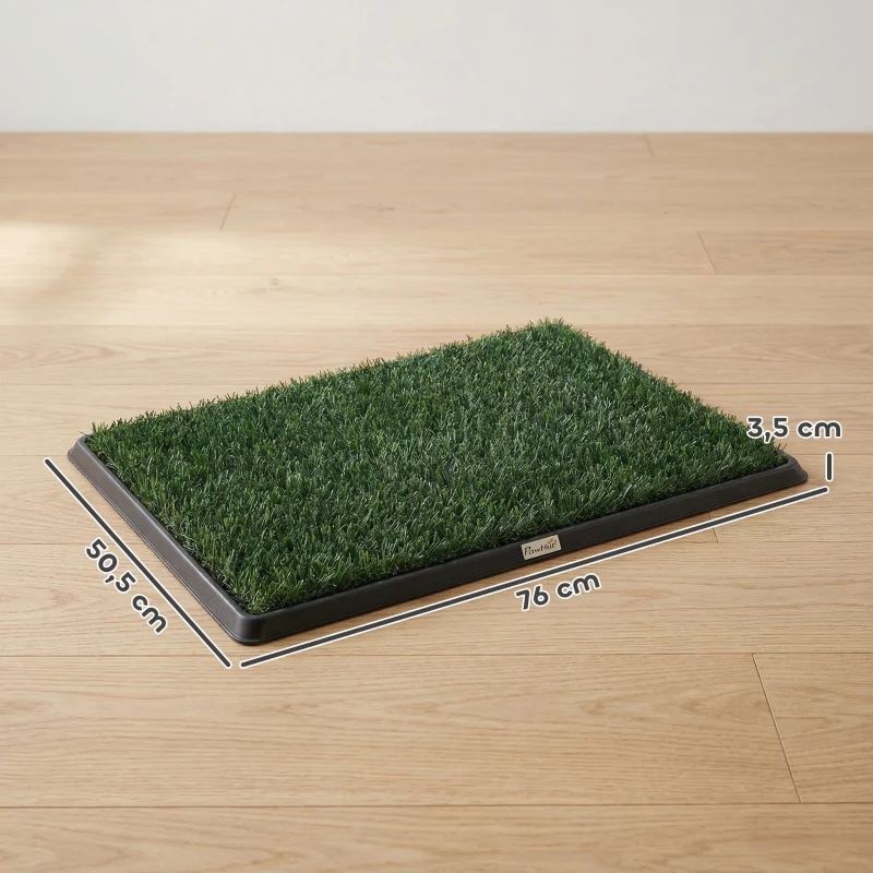 PawHut Hundetoilette 76 x 50,5 cm Hundeklo mit 2 Kunstrasen waschbar Welpentoilette für Hunde für Balkon Zuhause Schwarz+Grün