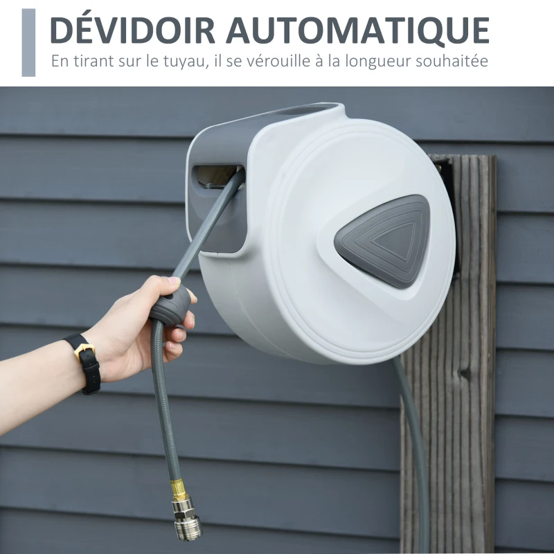 DURHAND Enrouleur de Tuyau à Air Comprimé 20 m + 1,94 m, Dévidoir Automatique Ø Intérieur 3/8", 1/4" BSPT, Gris