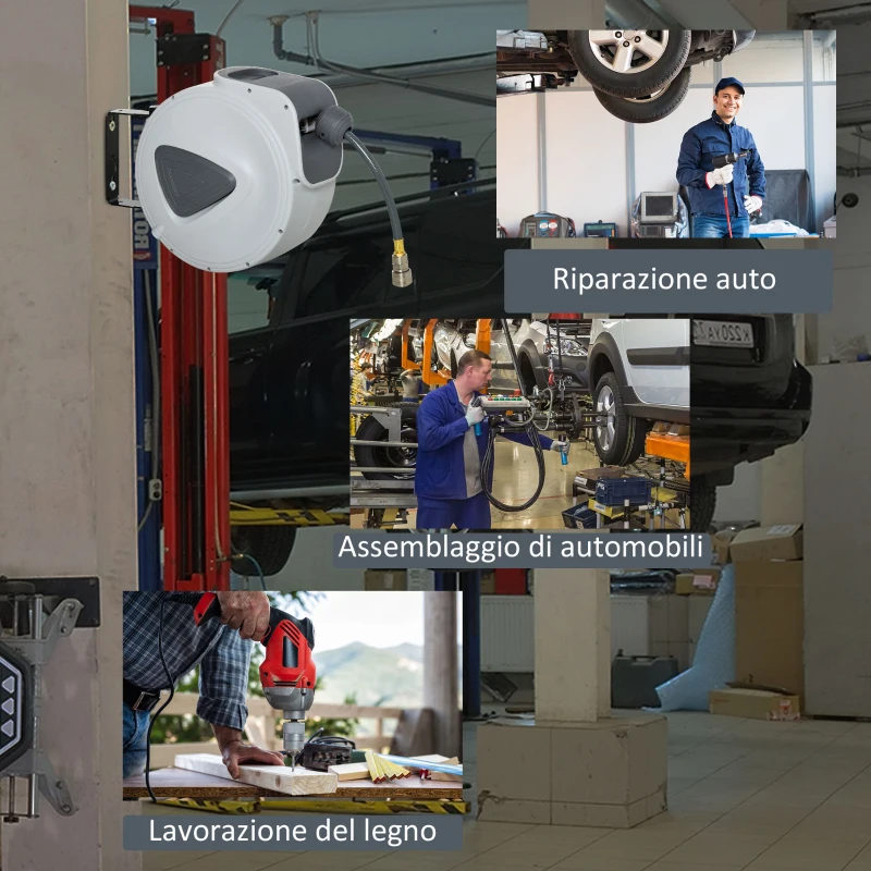 DURHAND Avvolgitubo Automatico con Attacco Ø1/4'', Pressione Max 24 Bar, Montaggio a Parete e Ruotabile di 180°, Grigio