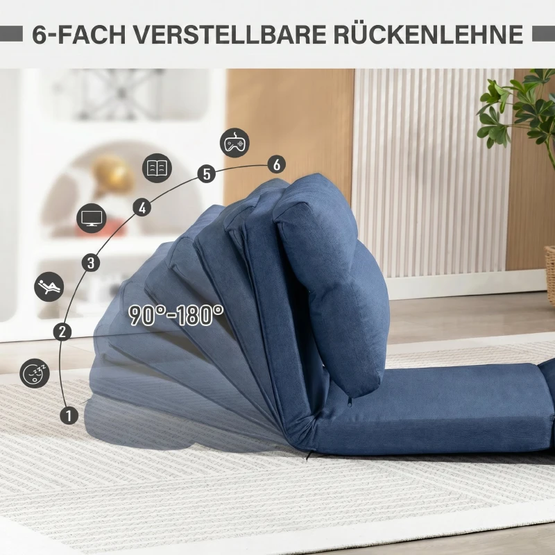 HOMCOM Sitzsack mit Bettfunktion, neigbare Lehne, klappbar, bis 120kg, 70 x 72 x 56 cm, Dunkelblau