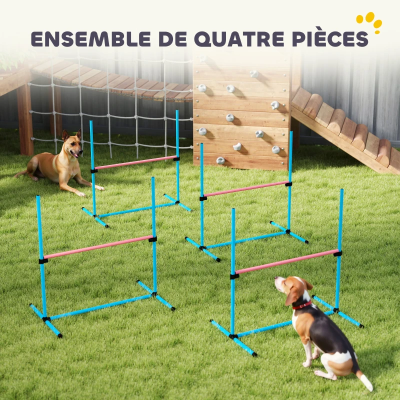 PawHut Agility Sport pour Chiens, Set de 4 Obstacles Professionnels avec Système de Maintien au Sol, 99x65x94cm, Bleu Clair
