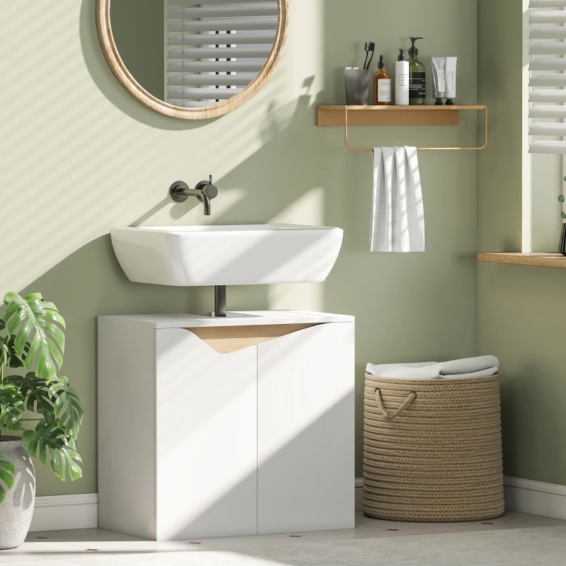 HOMCOM Waschbeckenunterschrank, Badezimmer Unterschrank mit Soft-Close-Türen, Weiß, 60 x 35 x 57,9 cm