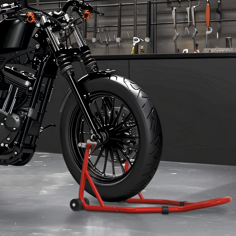 HOMCOM Caballete Moto Soporte Delantero Universal de Acero con Horquillas en U y L para Rueda 10" 17" 18" Carga 200 kg Rojo
