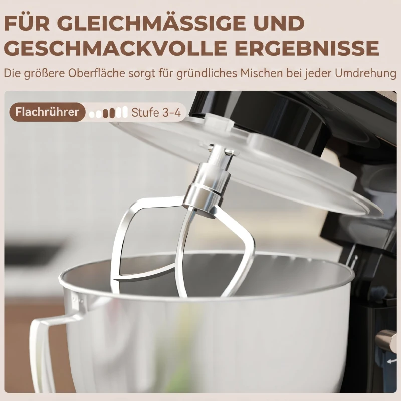 HOMCOM Küchenmaschine Knetmaschine mit 4,5L Edelstahlschüssel 1300W Teigmaschine mit 6+P Geschwindigkeit Beige