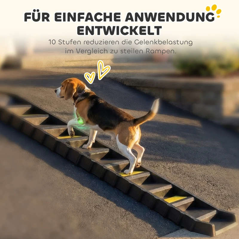PawHut Hunderampe klappbar Hundetreppe Auto & SUV rutschfest Hundeautorampe für Große Tiere bis 25 kg 154x40cm Schwarz