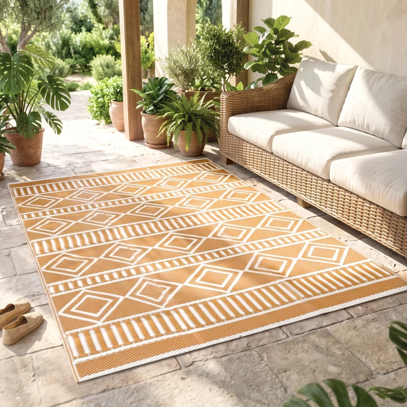 Outsunny Outdoorteppich Terrassenteppich, wetterbeständig, modernes Design, 121 cm x 182 cm x 0,3 cm, Grün + Creme