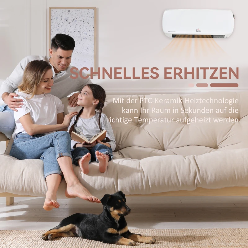 HOMCOM Heizlüfter zur Wandmontage 2000W mit Fernbedienung 2 Heizmodus LED-Display 12h Timer für Badezimmer