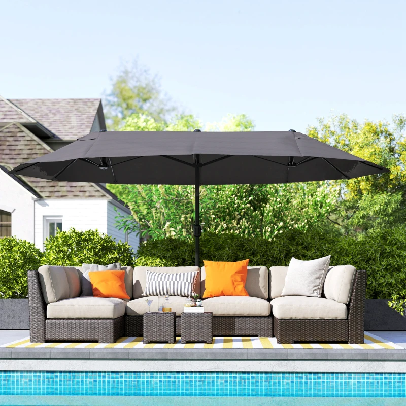 Outsunny Doppelsonnenschirm 455 x 265 cm, UV Schutz Sonnenschirm mit Handkurbel, Balkonschirm windfest Kurbelschirm Sonnenschutz für Balkon Garten, Grau