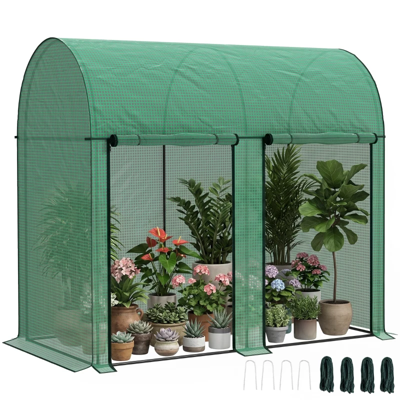 Outsunny Serre de jardin 2 m² serre à tomates 2 portes zippées enroulables acier PE haute densité anti-UV 2 x 1 x 1,78 m vert