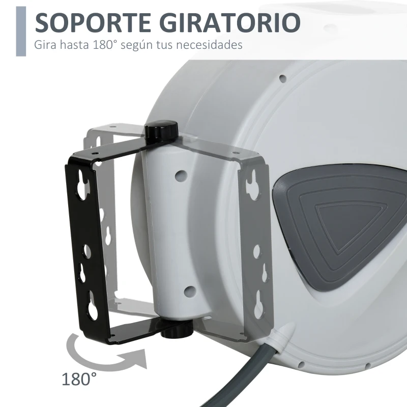 DURHAND Carrete de Manguera de Aire Comprimido Automático de 20 m Conector de 1/4'' BSP Soporte para Pared Giratorio 180° Gris