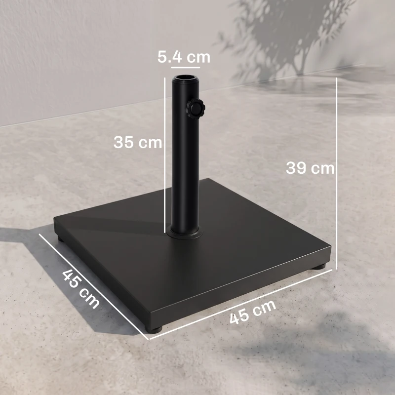 Outsunny Base per Ombrellone Quadrata da 18kg per Pali da Ø3/3.5/3.8 cm, 45x45x39 cm, Nero
