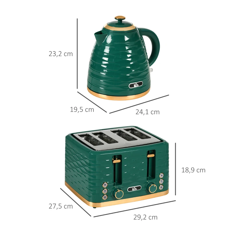 HOMCOM 2-in-1 Toaster und Wasserkocher Set, 7 Bräunungsstufen, Auftau- und Aufwärmfunktion, Grün