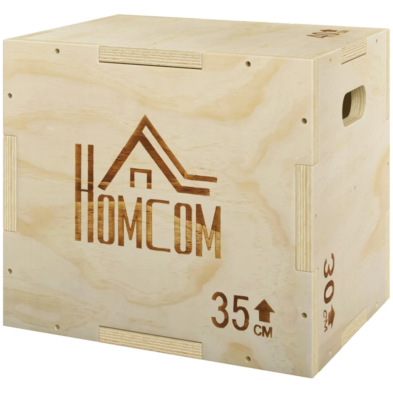 HOMCOM Plyo Box din Lemn cu 3 Înălțimi, Jumping Box Pliometric, Capacitate 120 Kg, 40,5 x 35,5 x 30,5 Cm