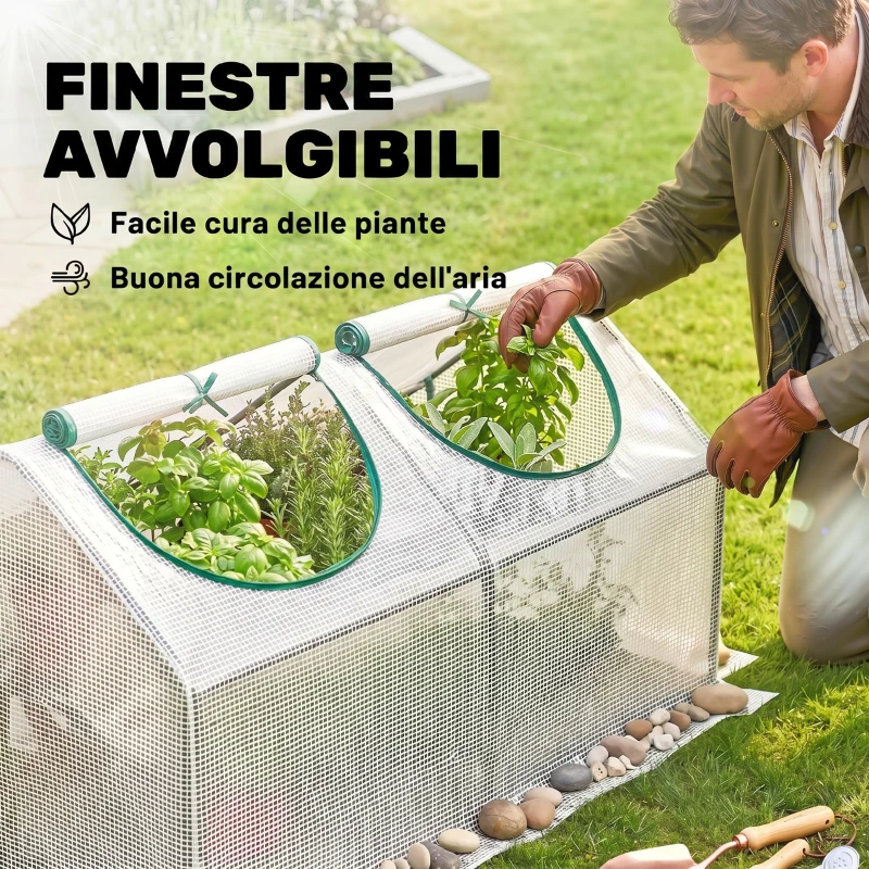 Outsunny Serra da Giardino a Casetta con Copertura in PE, Serra per Orto con Picchetti e Bordi Estesi per Piante e Fiori, 120x60x60cm, Bianco