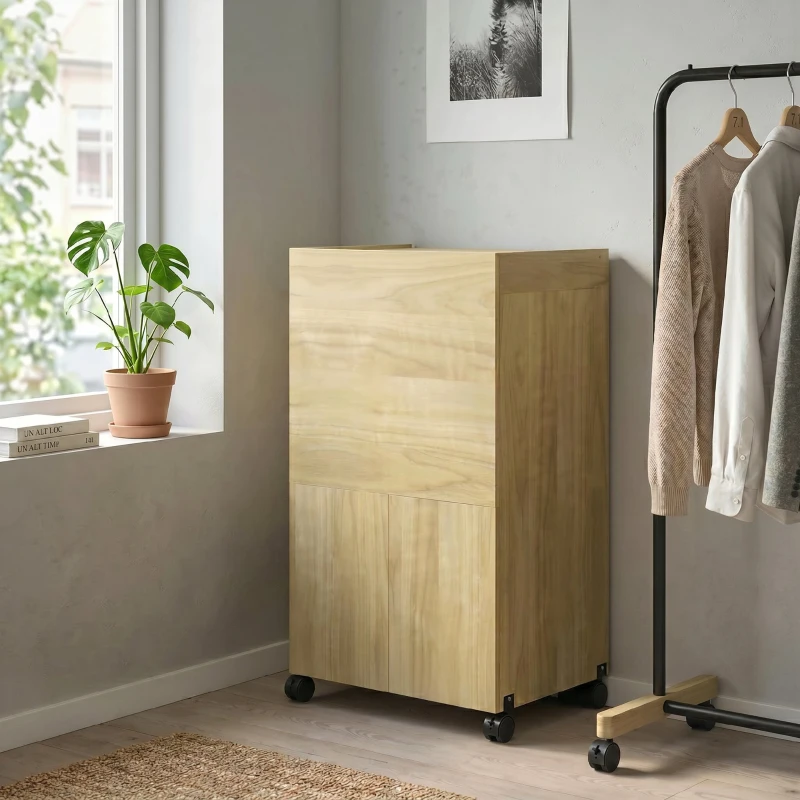 HOMCOM Dulap Masă de Călcat Rabatabilă cu Suport pentru Fier și Haine, cu Compartiment Deschis, 154x55x87 cm, Lemn Natural