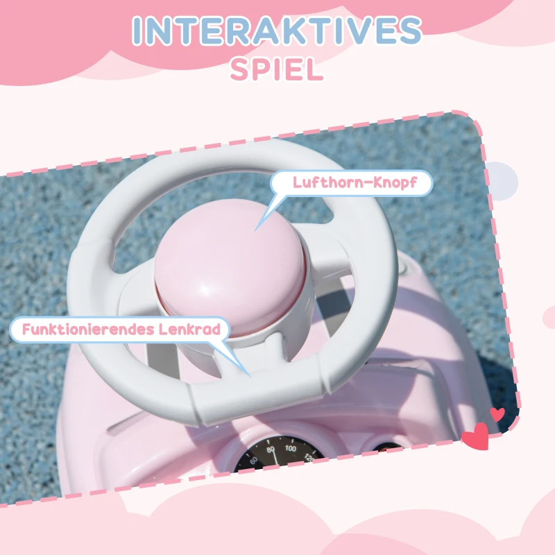 AIYAPLAY Loopauto voor Kinderen, Anti-Kantelbescherming, Toeter, Antislip Zitting, Kunststof, Roze