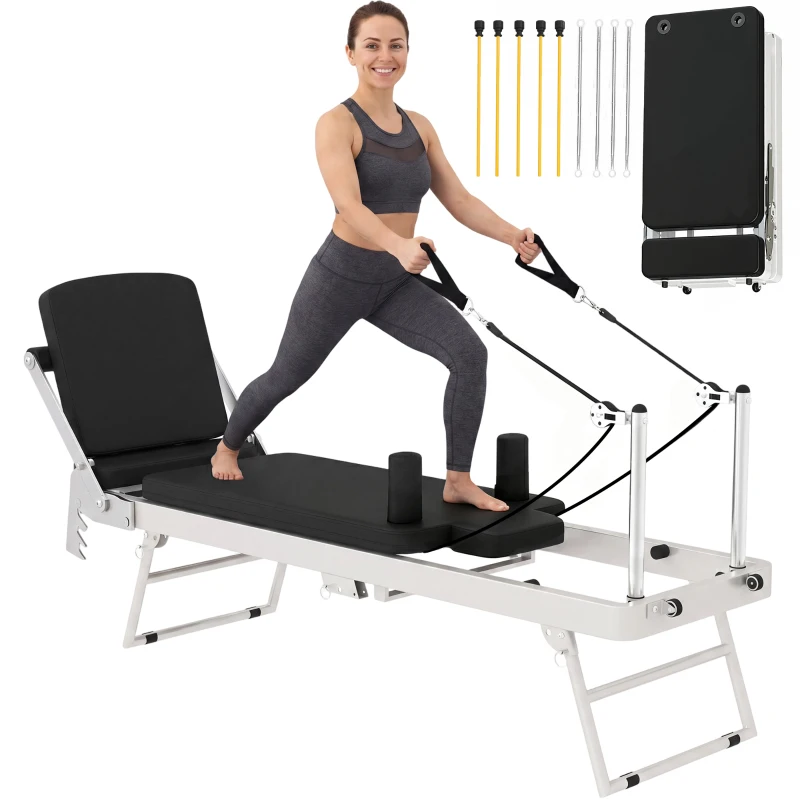 SPORTNOW Reformer Pilates Pliabil pentru Acasă cu 2 Benzi Elastice, Alb