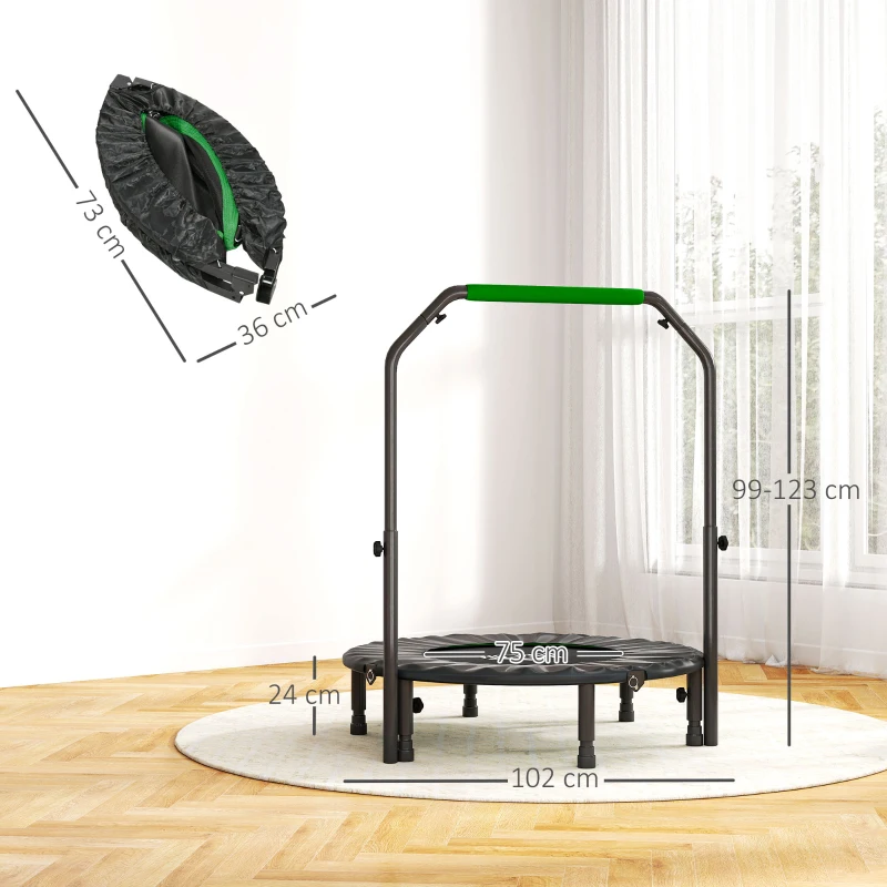 HOMCOM Cama Elástica Plegable Ø102 cm con Mango Ajustable Marco de Acero para Entrenamiento Piernas Cuerpo Negro y Verde