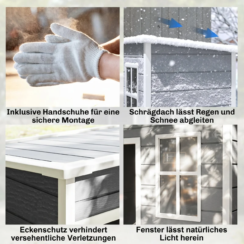 Outsunny Gerätehaus Kunststoff 1,14m² 151 x 92 x 193cm Geräteschuppen mit Pultdach Boden Fenster Grau(m-7)