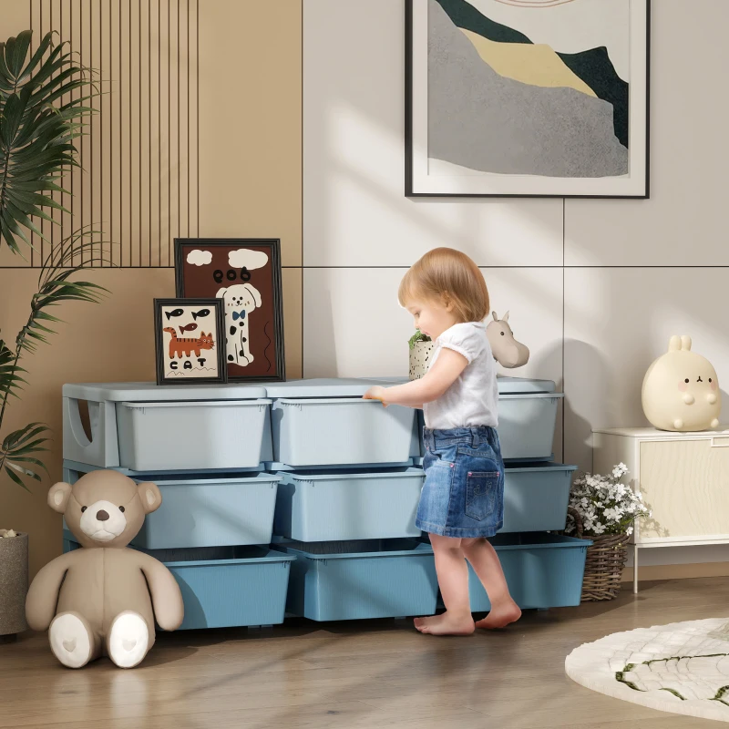 HOMCOM Aufbewahrungsbox für Kinder, Kinder-Aufbewahrungsbox, 9 Schubladen, Blau