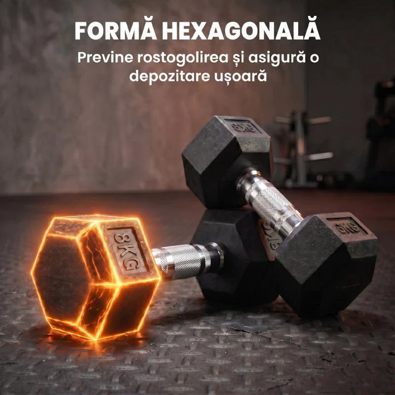 HOMCOM Set Gantere Sală 2 x 8 kg cu Mâner Antiderapant pentru Fitness Acasă, Negru