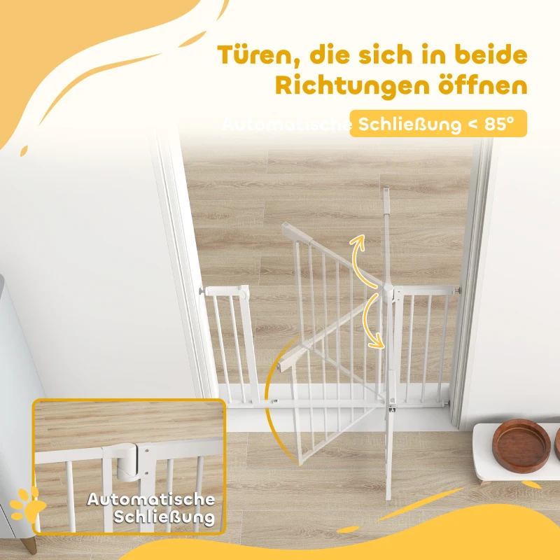 PawHut Treppenschutzgitter Absperrgitter ohne Bohren mit automatische Schließung für Kinder Küche Treppe 76-102 x 76 cm Weiß