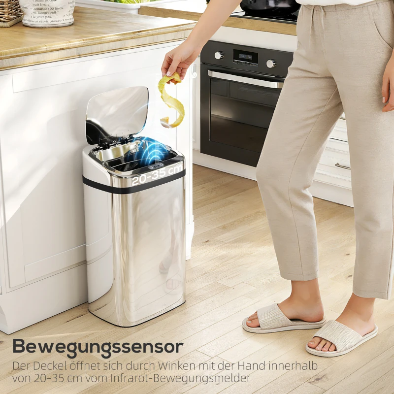 HOMCOM Sensor prullenbak 30 L automatische prullenbak met bewegingssensor voor kantoor, slaapkamer