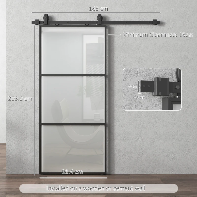 HOMCOM Ușă Glisantă Exterioară pentru Perete 91.4x203.2cm In Sticlă Mată Per Bucătărie