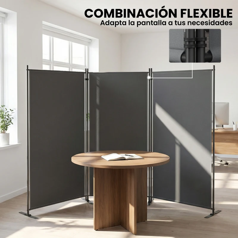 Outsunny Biombo Plegable de 3 Paneles 260x180 cm Biombo Separador de Ambientes con Soporte de Metal UPF 30+ Gris Oscuro