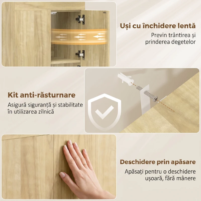 HOMCOM Dulap Masă de Călcat Rabatabilă cu Suport pentru Fier și Haine, cu Compartiment Deschis, 154x55x87 cm, Lemn Natural