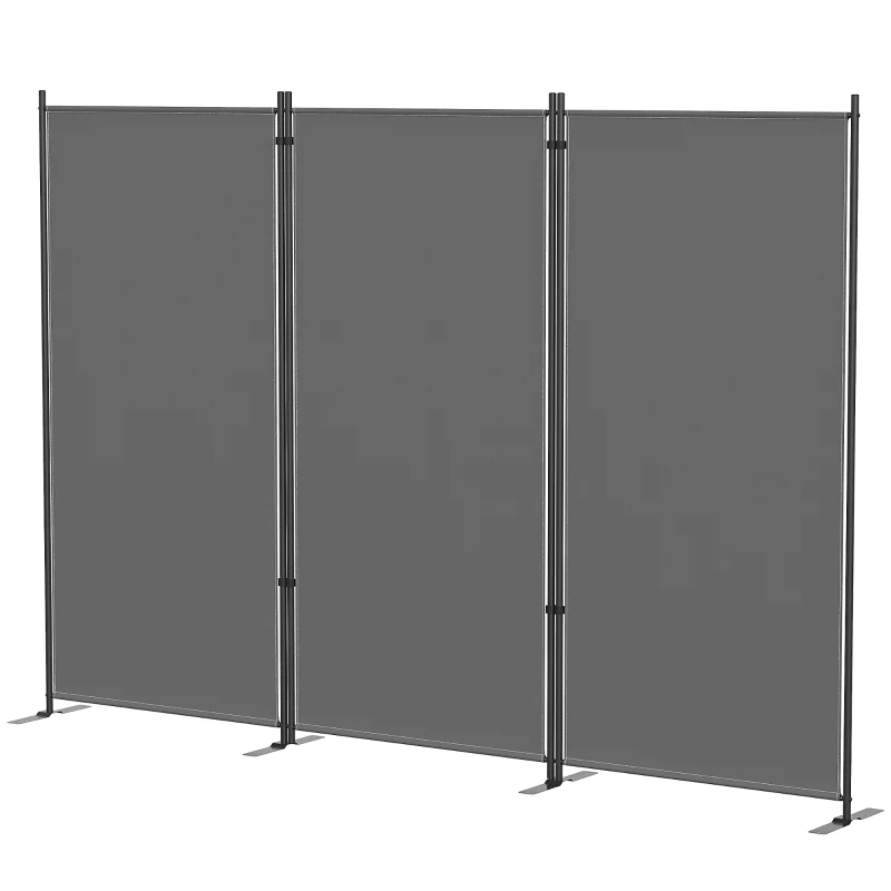 Outsunny Biombo Plegable de 3 Paneles 260x180 cm Biombo Separador de Ambientes con Soporte de Metal UPF 30+ Gris Oscuro