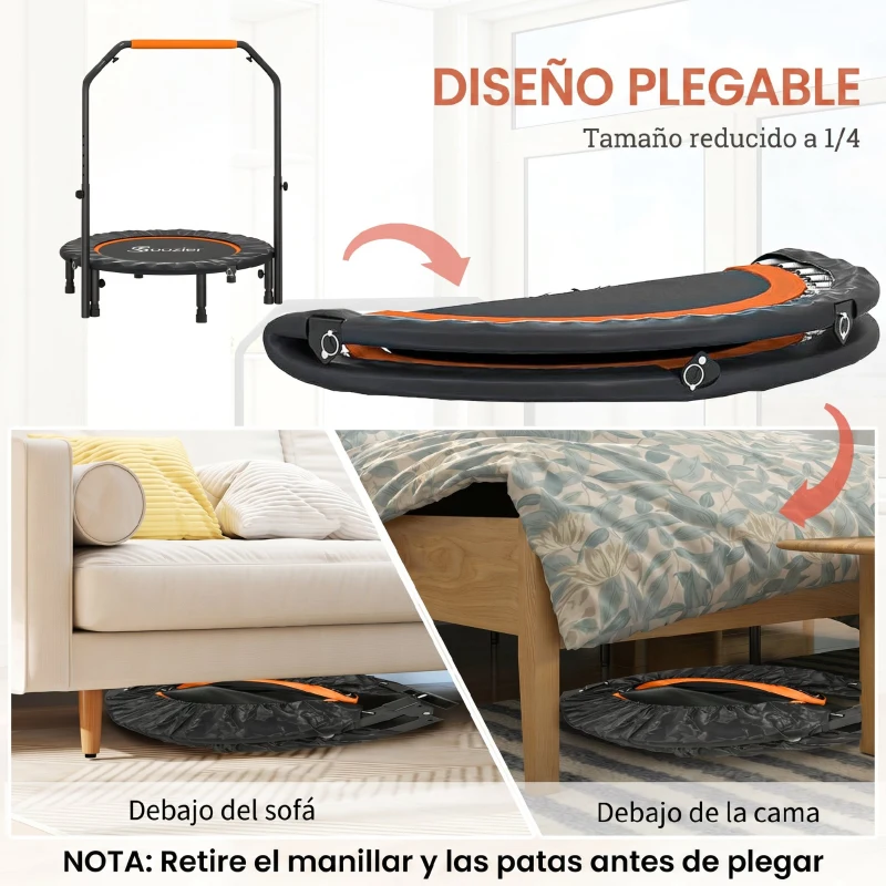 HOMCOM Cama Elástica Plegable Ø102 cm con Mango Ajustable Marco de Acero para Entrenamiento Piernas Cuerpo Negro y Naranja