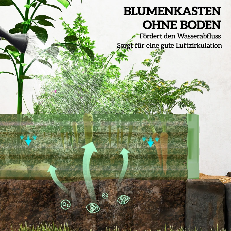 Outsunny Stalen Verhoogd Tuinbed, Open Bodem, Eenvoudige Opbouw, 241L x 90,5B x 30H cm, Groen