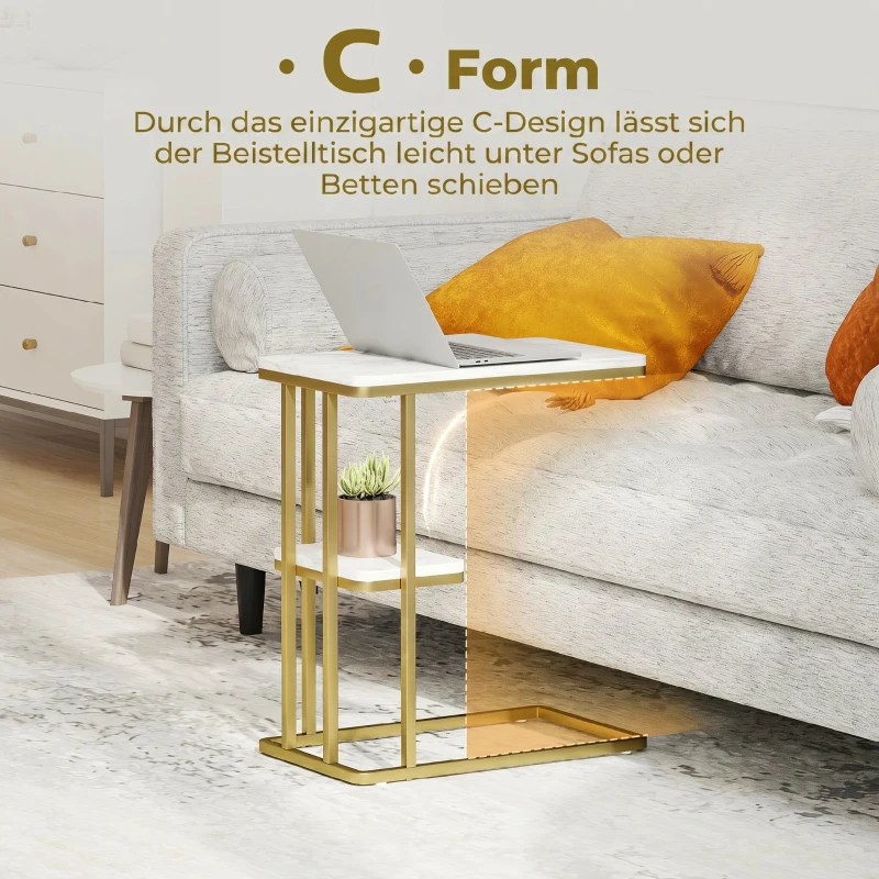 HOMCOM Beistelltisch, C-förmiger schmaler Couchtisch mit Stauraum, moderner Nachttisch für kleine Räume, 50 x 30 x 57,5 cm